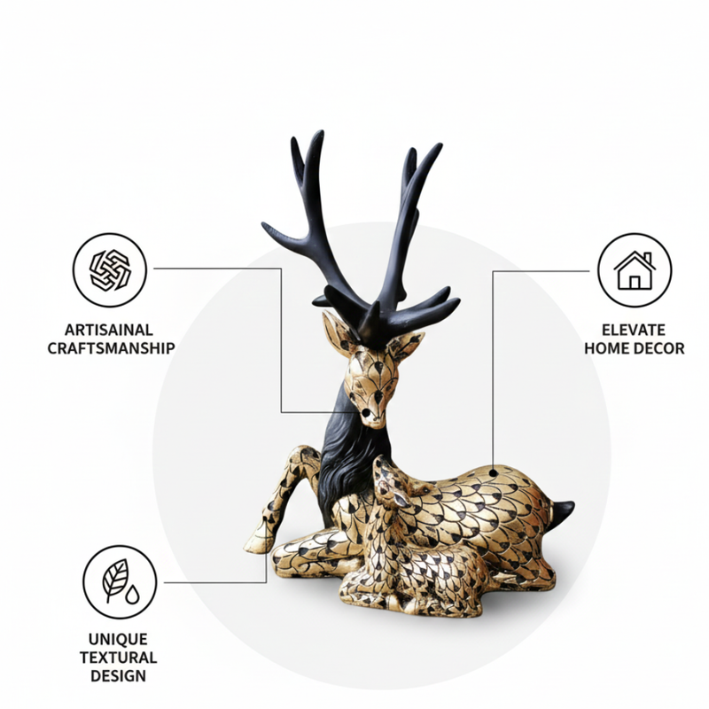 Black & Gold Reclining Deer Showpiece