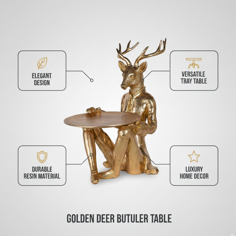 Golden Deer Butler Tray Statue