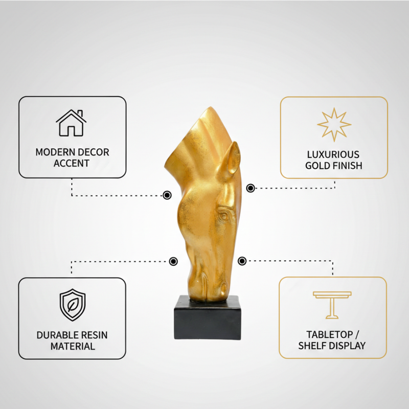Golden Abstract Horse Head Sculpture