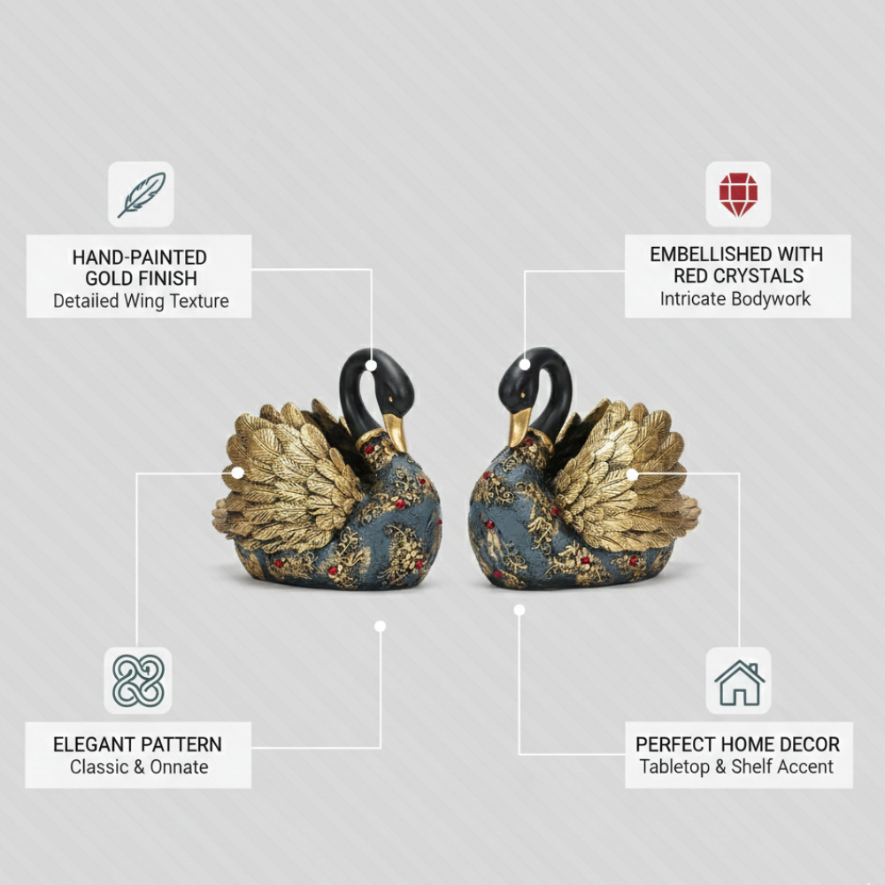 Black & Gold Swan Pair Decorative Showpiece