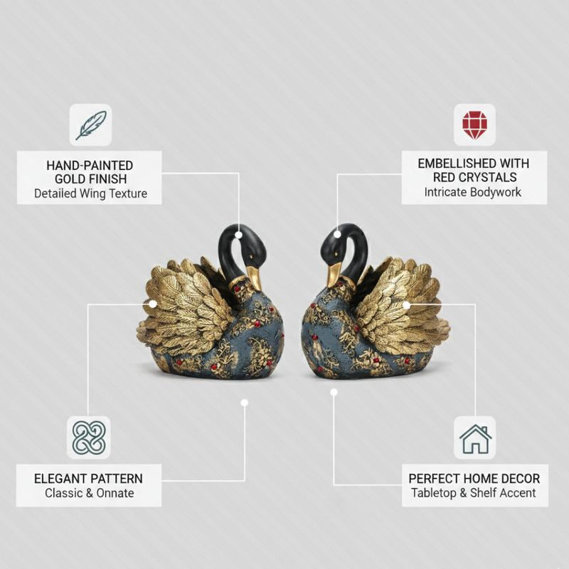 Black & Gold Swan Pair Decorative Showpiece