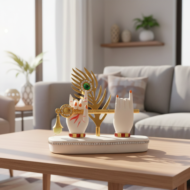 Krishna Hands with Flute & Peacock Feather Showpiece