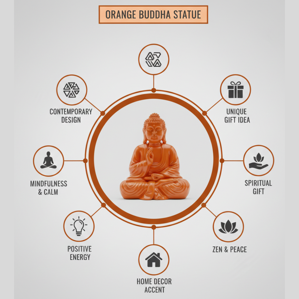 Vibrant Orange Meditating Buddha Statue