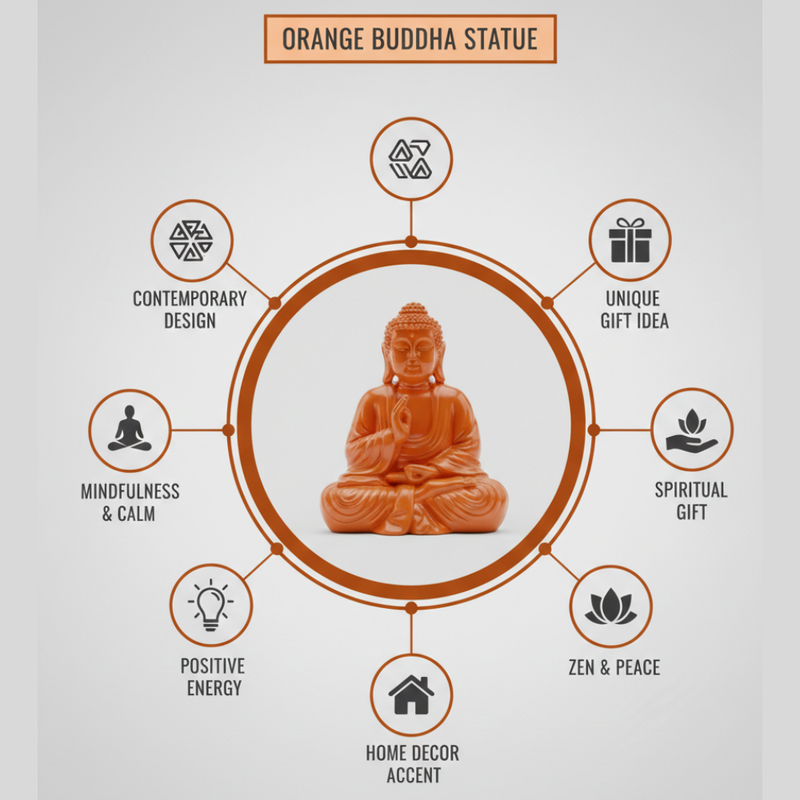 Vibrant Orange Meditating Buddha Statue