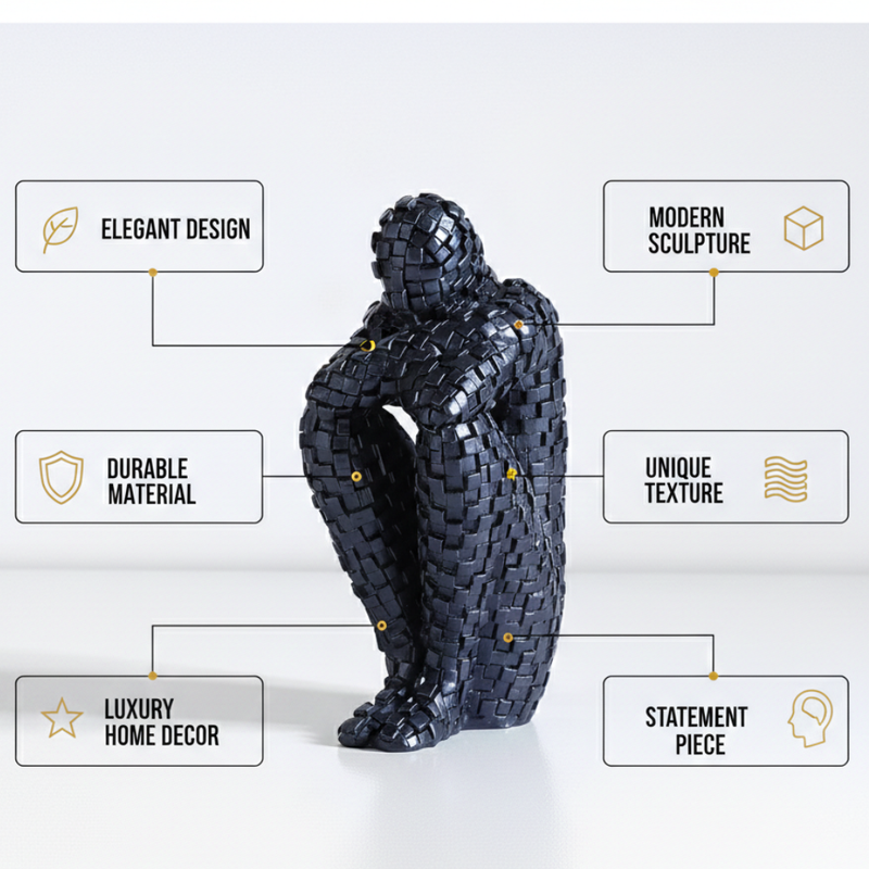 Abstract Black Thinking Human Figure Sculpture