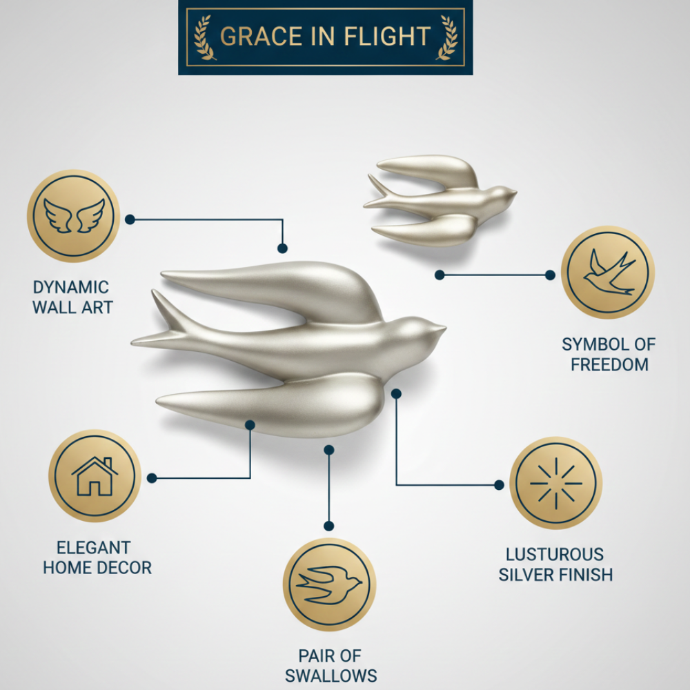 Silver Flying Birds Wall Décor Set