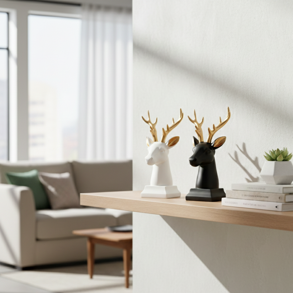 Luxury White & Black Deer Head Figurines