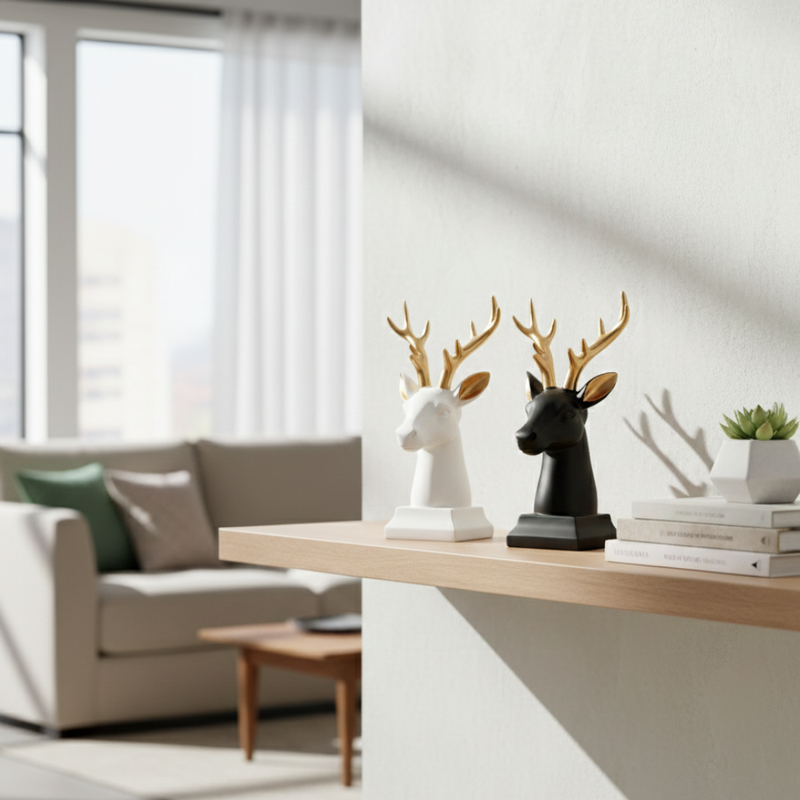 Luxury White & Black Deer Head Figurines