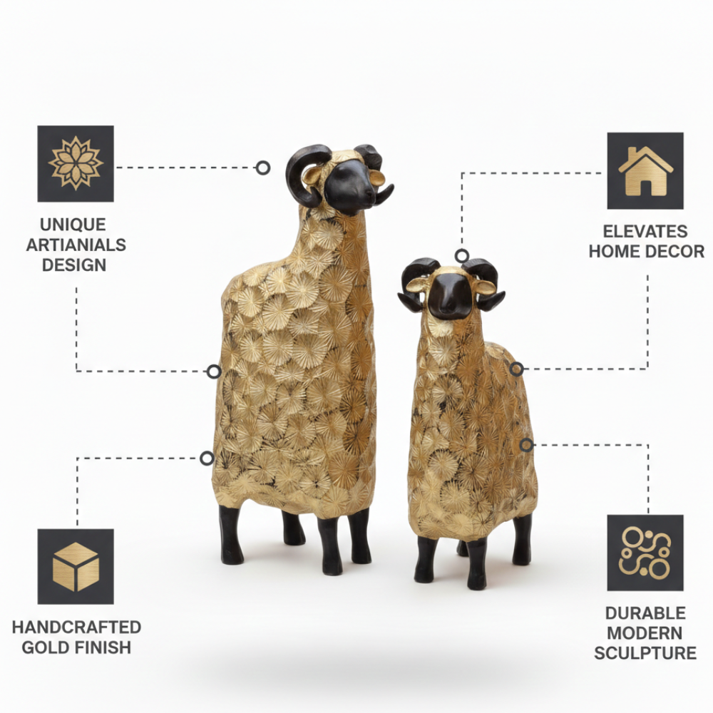 Golden Ram Couple Showpiece