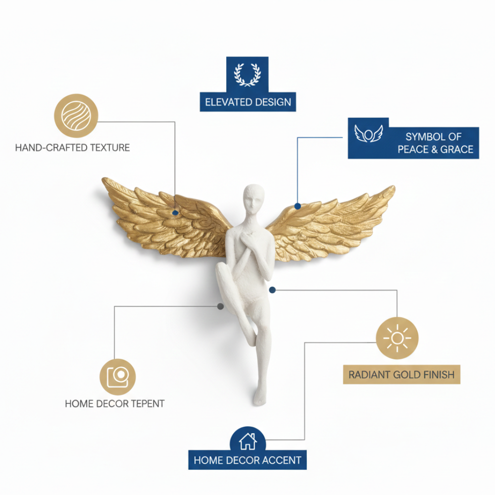 White & Gold Winged Angel Wall Décor Sculpture