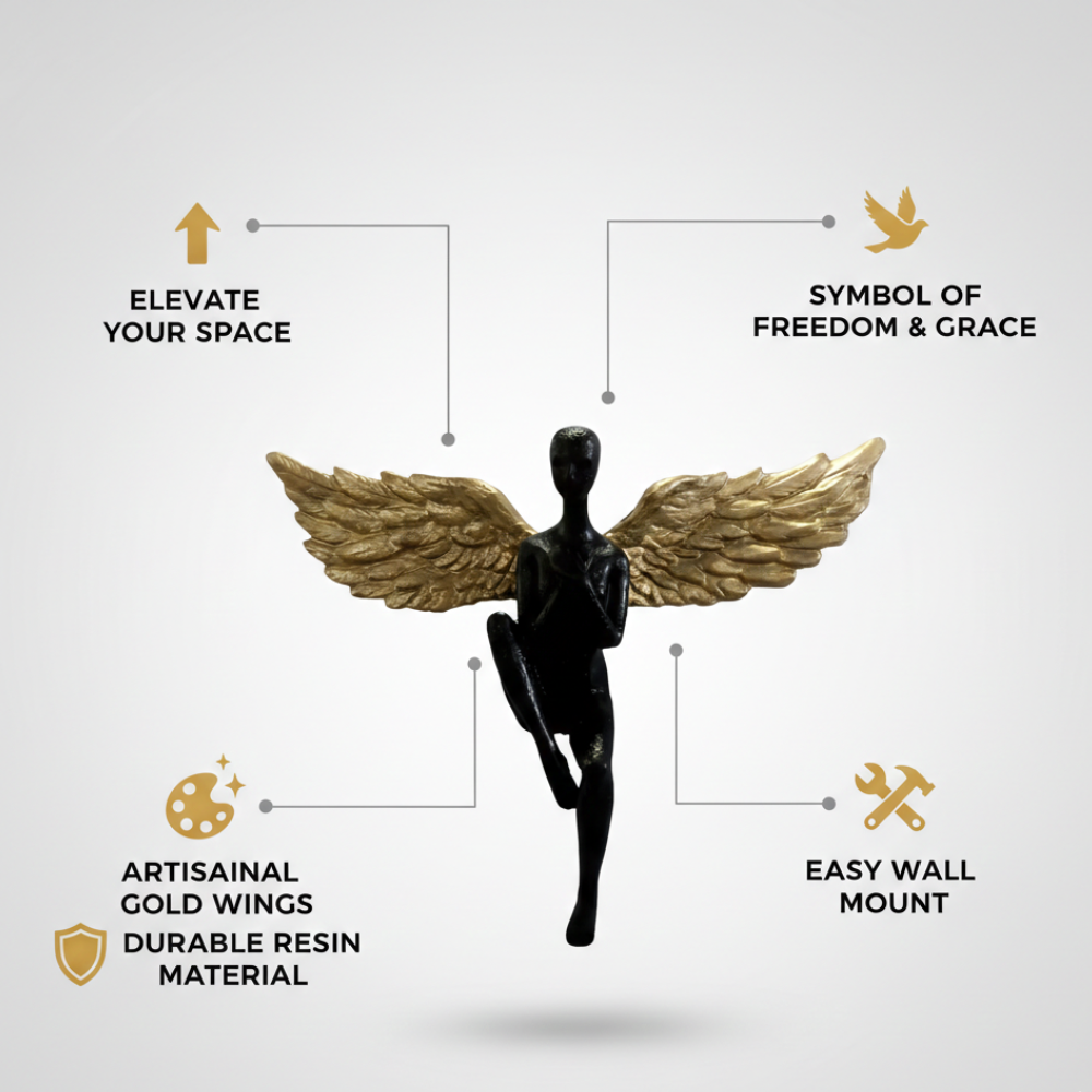 Black & Gold Winged Angel Wall Décor Sculpture