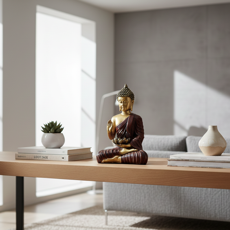 Golden Buddha Idol with Lotus Bowl Showpiece