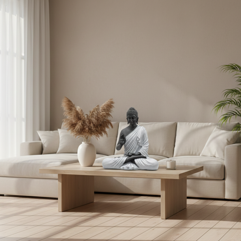 Black & White Meditation Buddha Statue