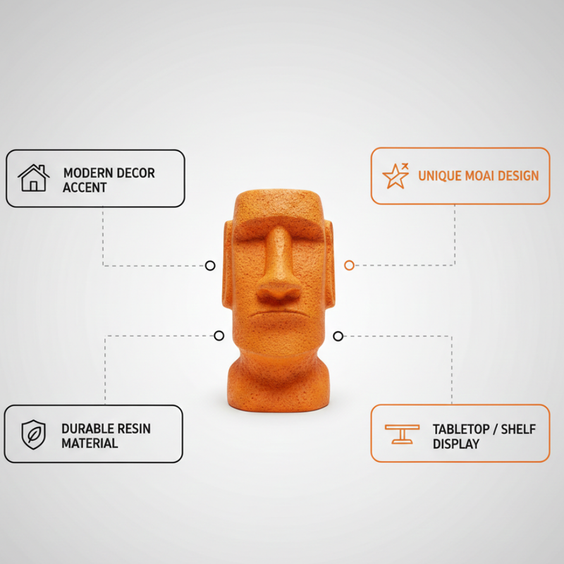 Orange Moai Head Stone Finish Decorative Showpiece
