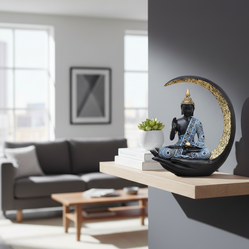 Meditating Buddha Statue in Crescent Moon