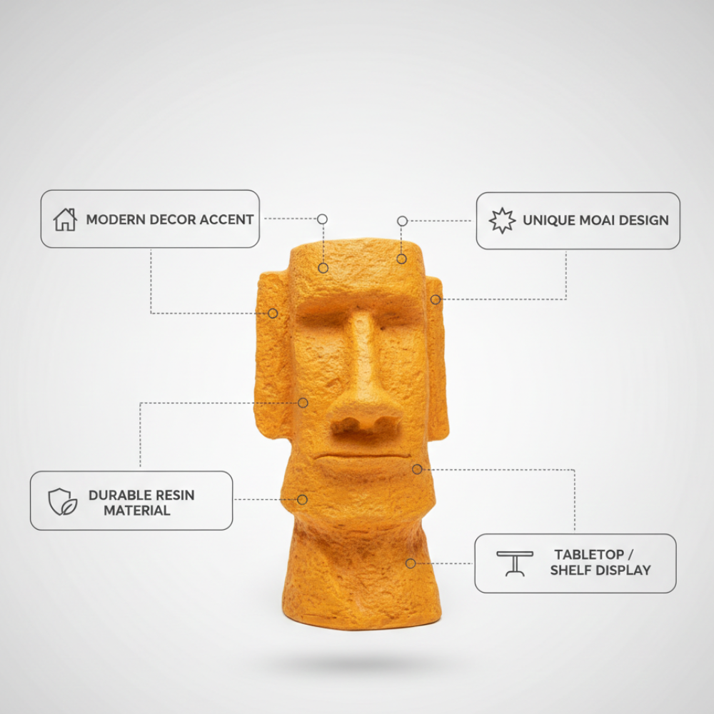 Yellow Moai Head Stone Finish Decorative Showpiece