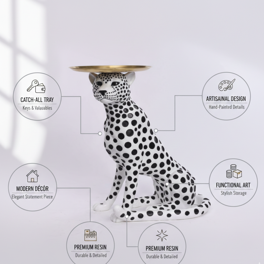 Spotted Leopard Butler Tray Statue