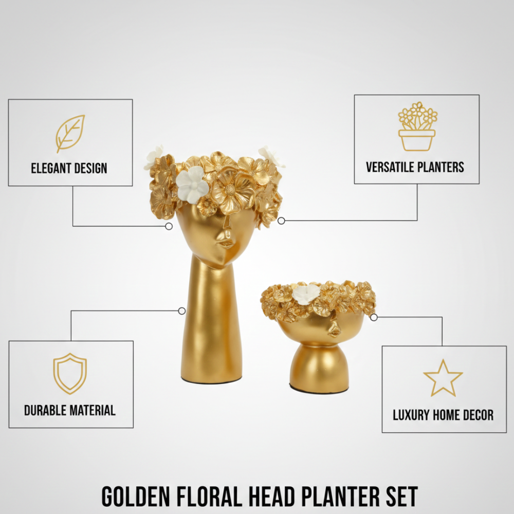 Golden Floral Face Vase Set