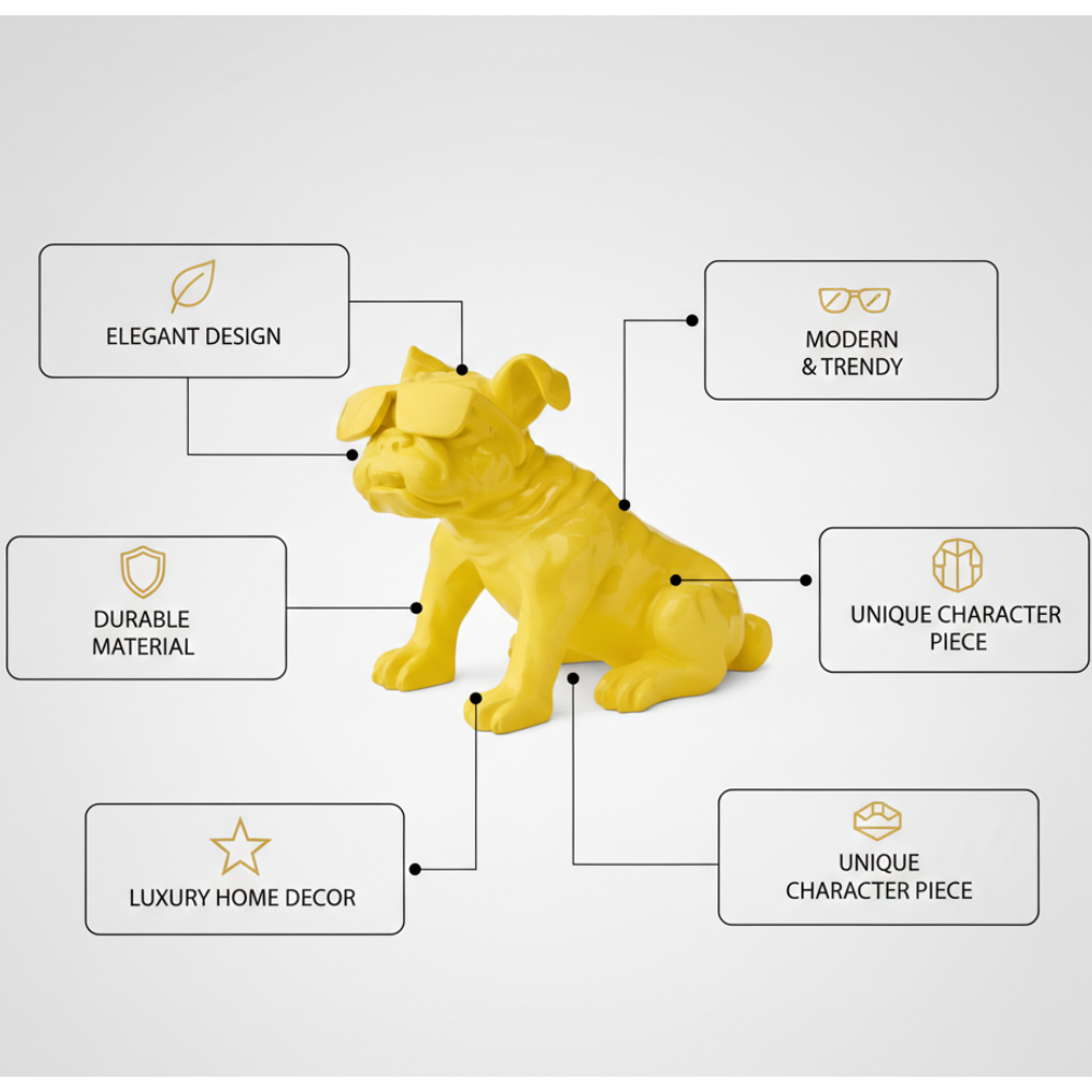 Yellow Bulldog Sculpture with Sunglasses