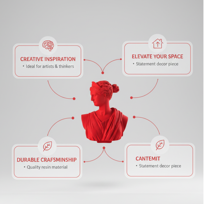 Modern Matte Red Classical Goddess Bust Sculpture