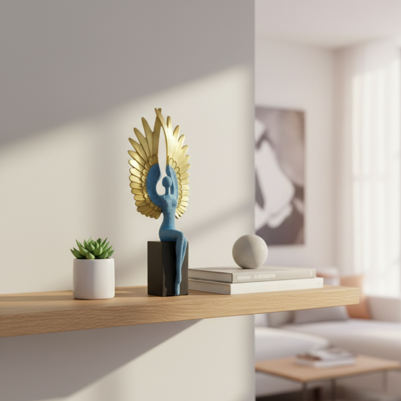 Celestial Angel Sculpture with Golden Wings