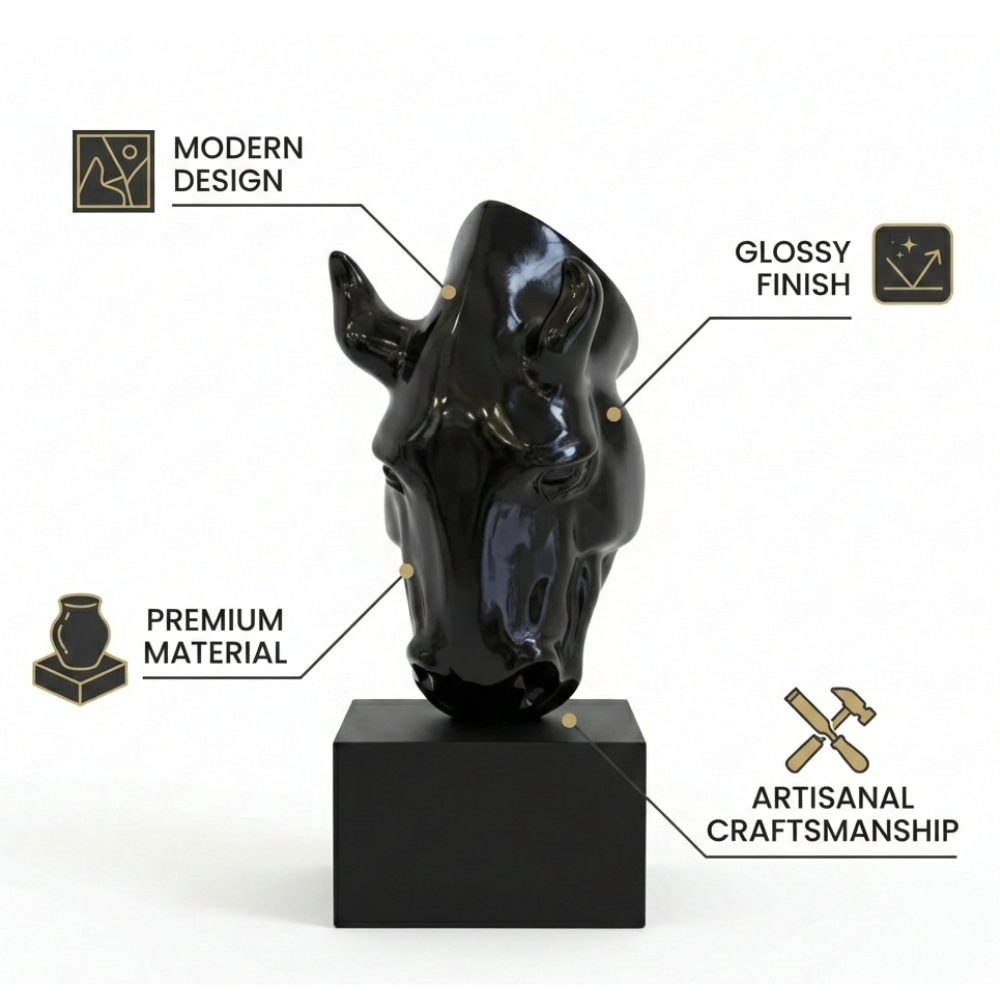 Sleek Onyx Black Abstract Horse Head Sculpture