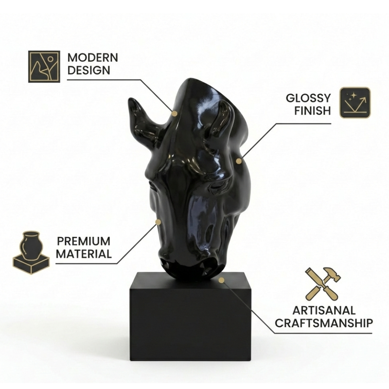 Sleek Onyx Black Abstract Horse Head Sculpture
