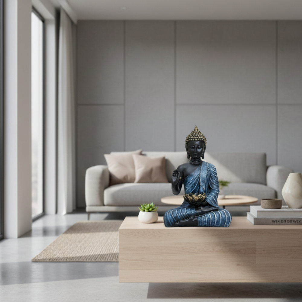 Black & Blue Buddha Idol with Lotus Showpiece
