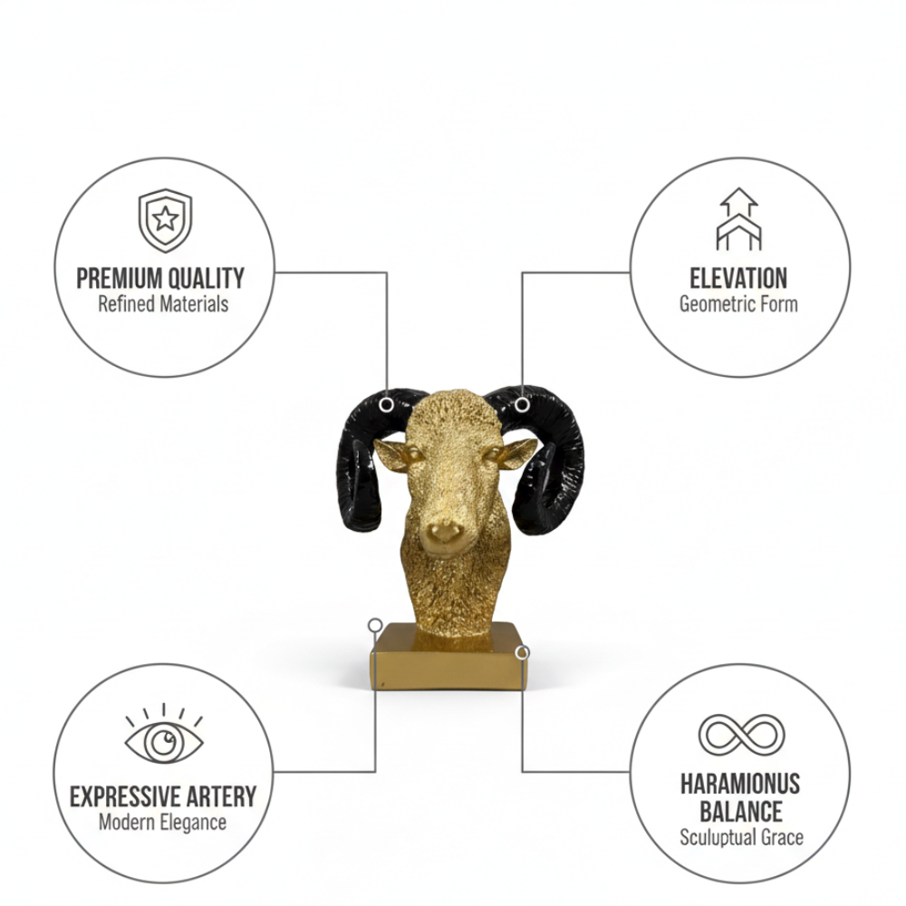 Golden Ram Head Sculpture