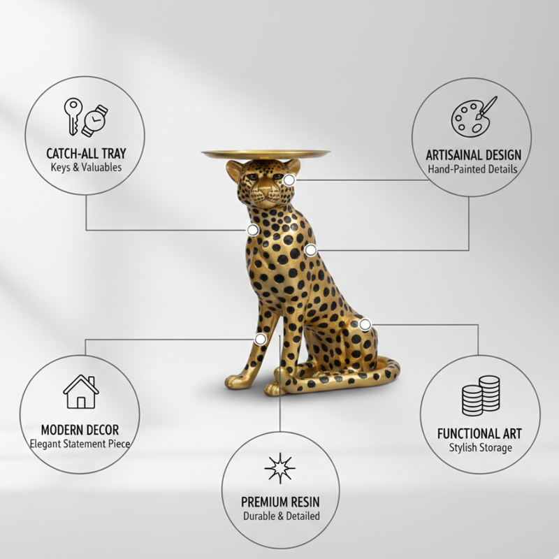 Golden Leopard Butler Tray Statue