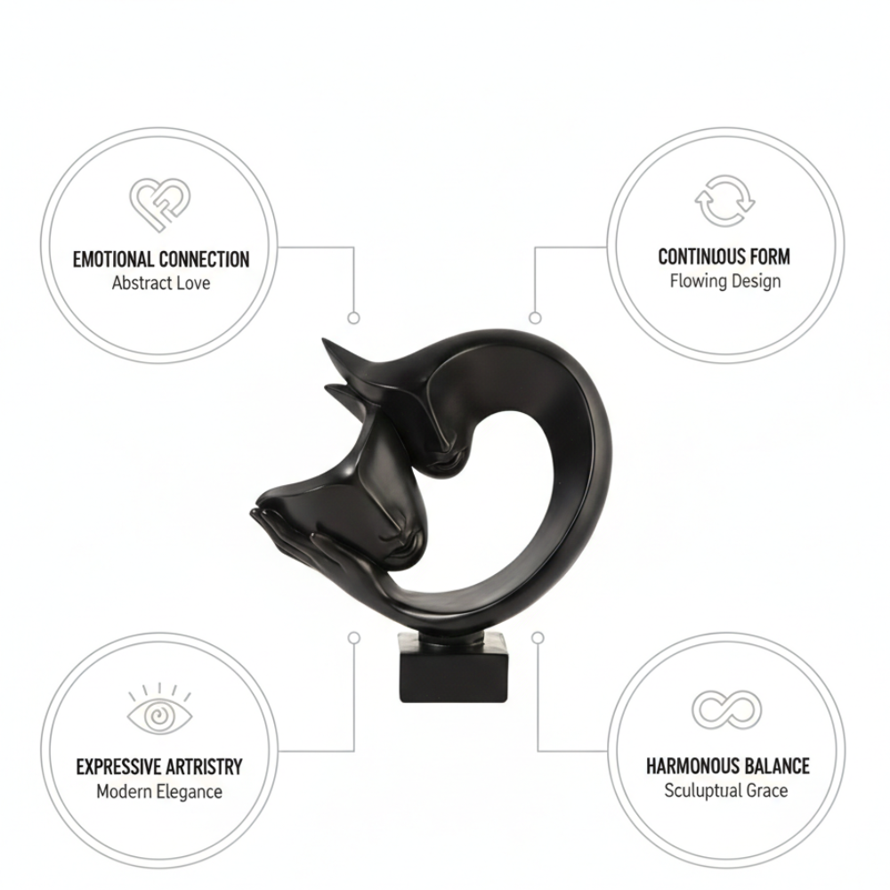 Abstract Couple Face Heart Sculpture in Black Resin