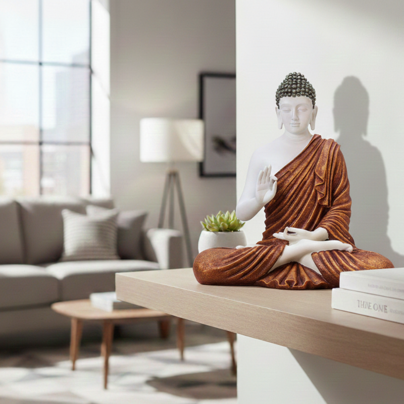 Grey & Terracotta Meditating Buddha Statue