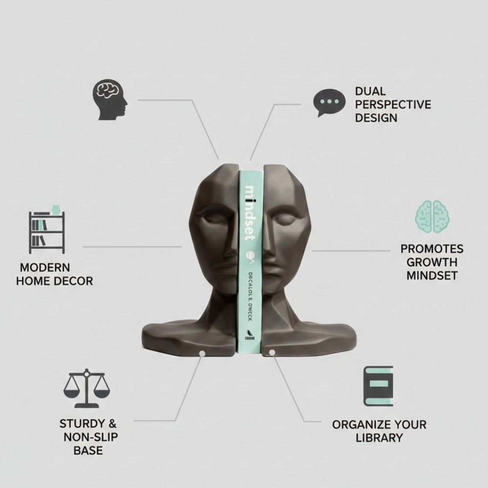 Abstract Human Face Bookends Sculpture