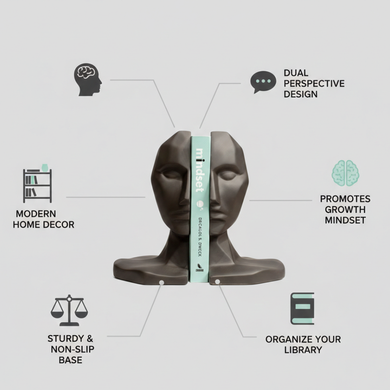 Abstract Human Face Bookends Sculpture