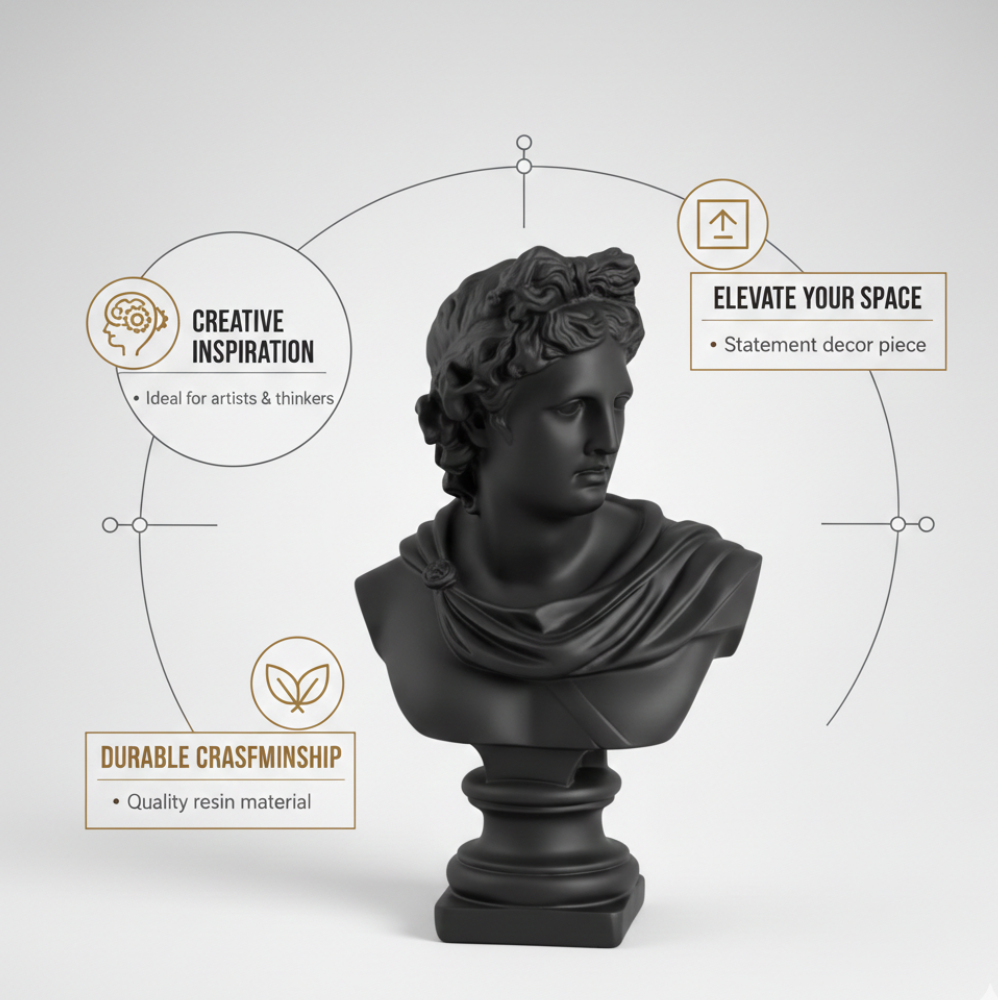 Matte Black Classical Bust Sculpture