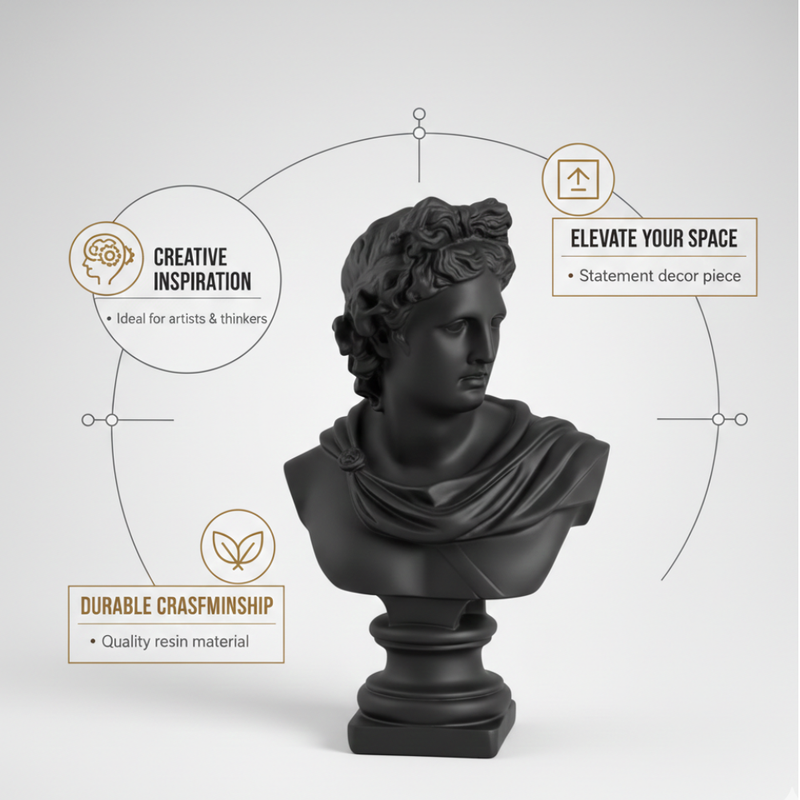 Matte Black Classical Bust Sculpture