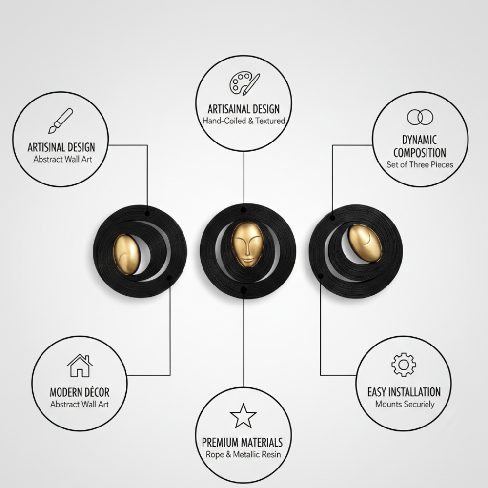 Abstract Golden Face Wall Decor with Black Circular Frame
