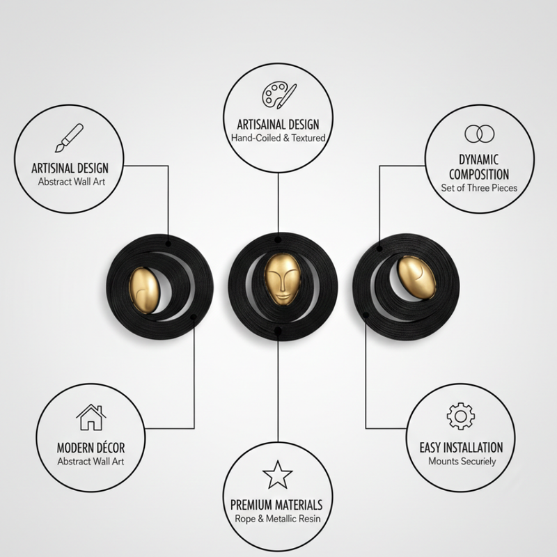 Abstract Golden Face Wall Decor with Black Circular Frame