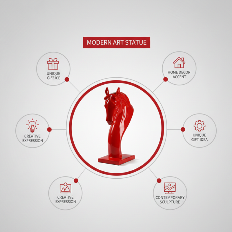 Modern Red Horse Head Statue