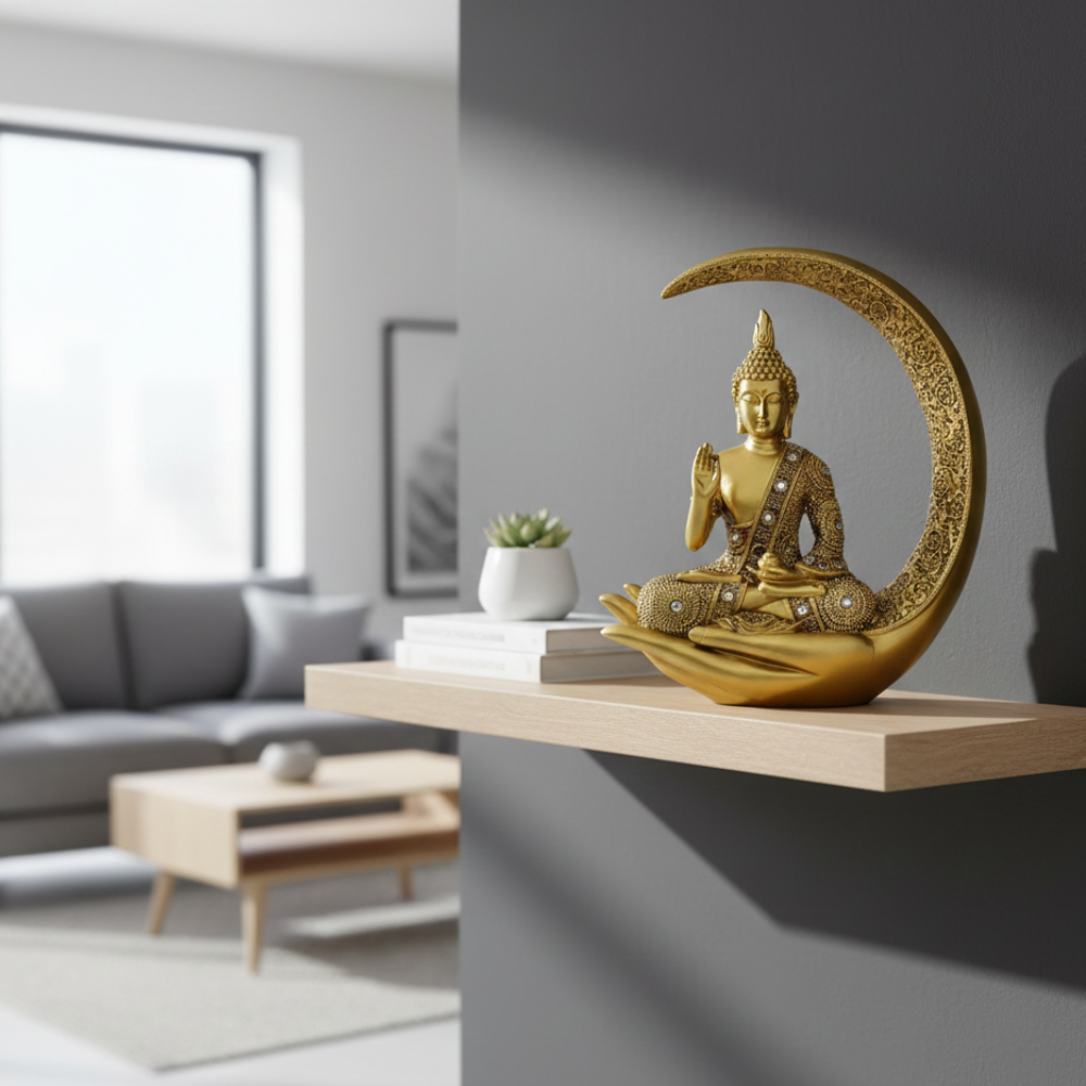 Luxury Golden Buddha on Crescent Moon Statue