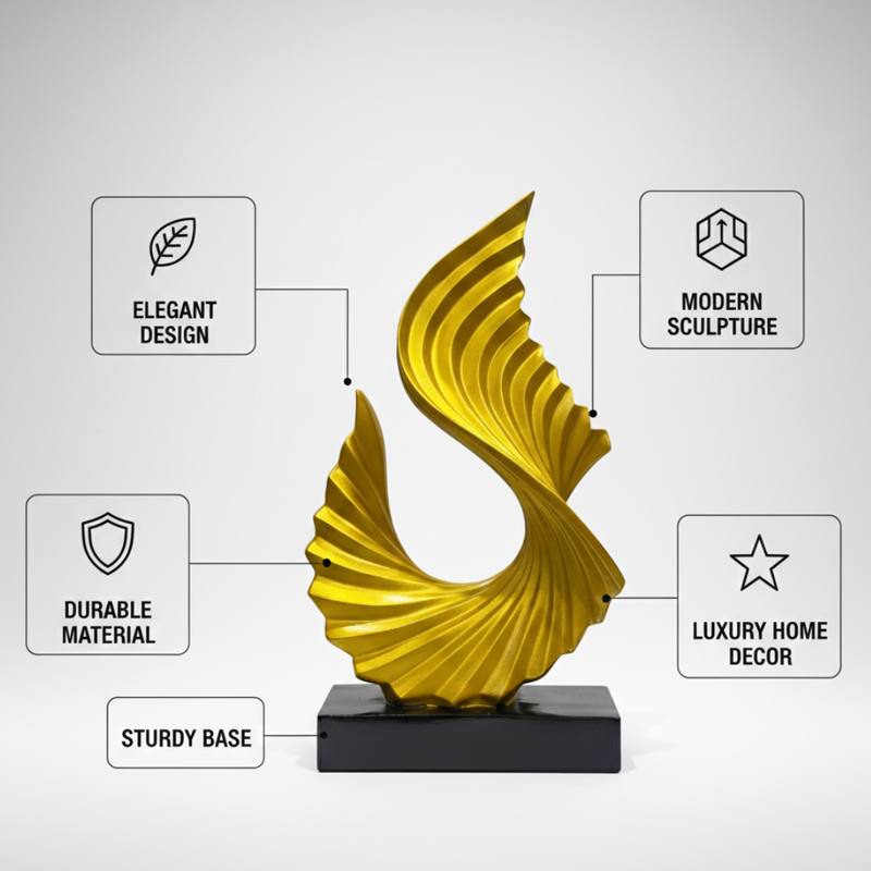 Abstract Golden Wave Sculpture