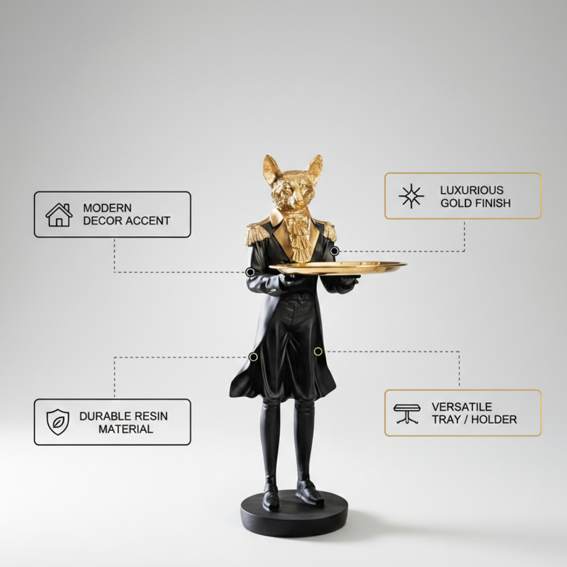 Royal Fox Butler Tray Statue