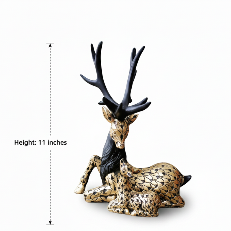 Black & Gold Reclining Deer Showpiece