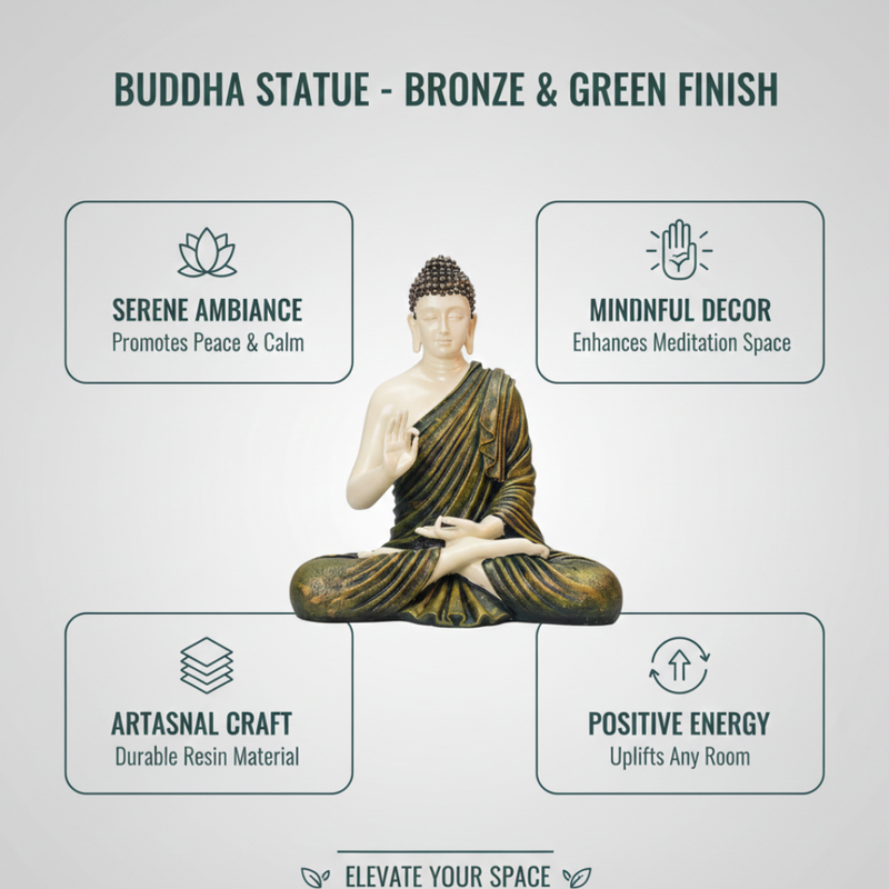 Ivory & Antique Green Meditating Buddha Statue