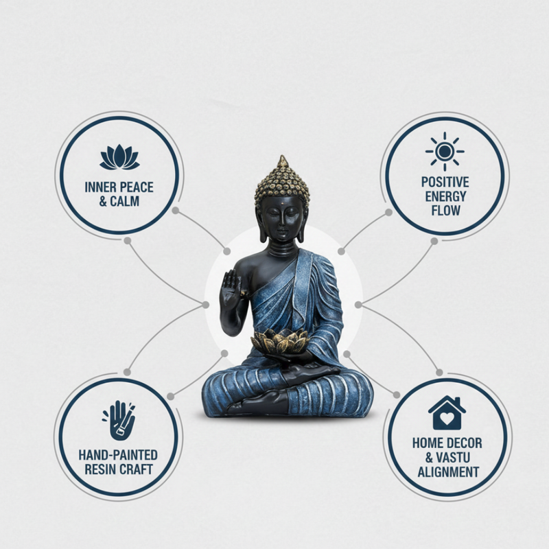 Black & Blue Buddha Idol with Lotus Showpiece