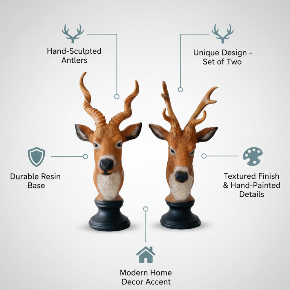 Twin Deer Head Showpiece