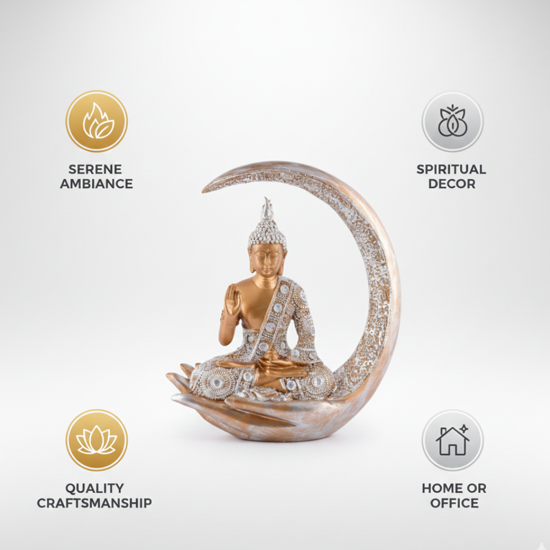 Golden Buddha Idol with Crescent Moon Showpiece