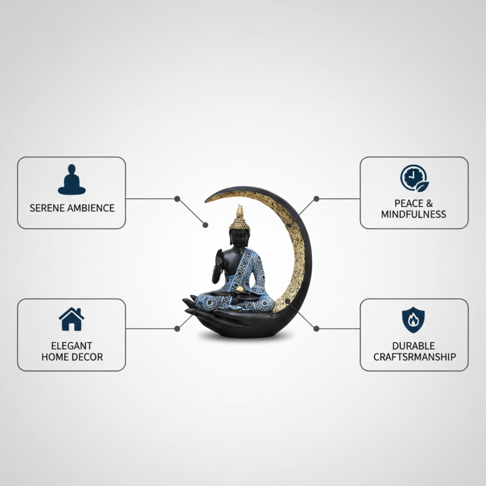Meditating Buddha Statue in Crescent Moon