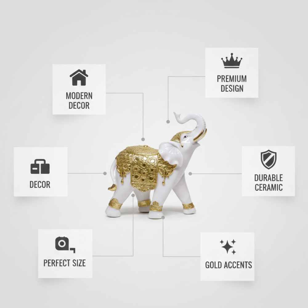 White & Gold Elephant Showpiece