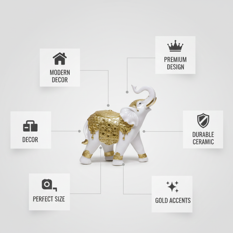 White & Gold Elephant Showpiece